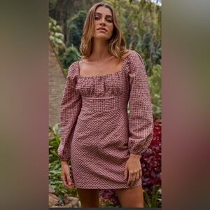 NWT MINKPINK Audie Gingham Mini Dress Sz Medium (US 6) Long Sleeve